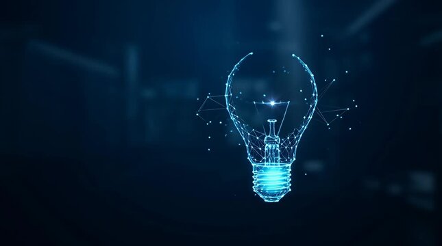 Glowing Holographic Light Bulb Visualization Technology Concept