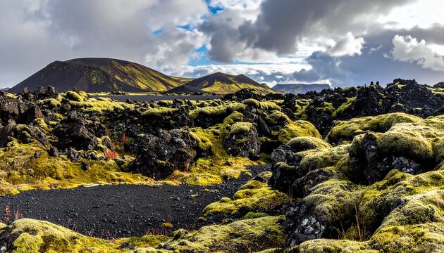 Vulkanlandschaft mit schwarzem Lavagestein