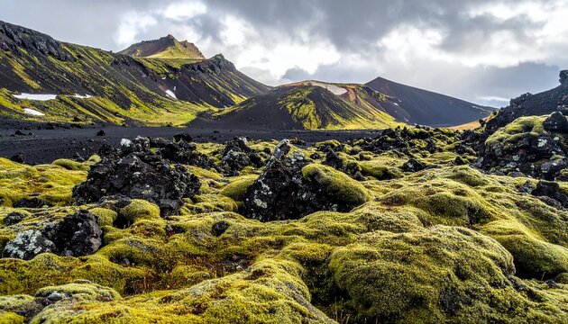 Vulkanlandschaft mit schwarzem Lavagestein
