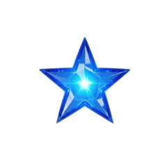 Obraz premium A bright blue crystal star icon with glowing light center isolated on white background.