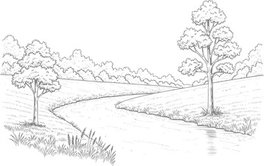 Obraz premium Serene of a winding river through rolling hills and trees