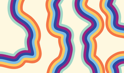 Obraz premium Retro Colorful Wavy Stripe Pattern Background with Organic Curved Lines Vintage 70s Inspired Abstract Design for Trendy Wallpaper, Textile Print, Packaging and Creative Branding 
