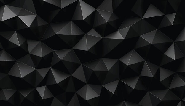 Abstract black and white geometric background featuring a 3D triangle polygon pattern design with a digital origami mosaic texture style for a modern web backdrop template vector illustration.
