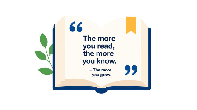 Open book with quote illustration and leaves.