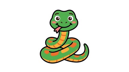 Fototapeta premium Illustration of a Cartoon Green Snake with Red Spots.