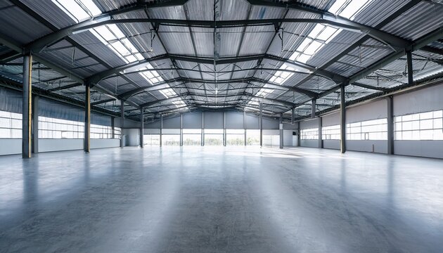 empty industrial warehouse building with concrete floor