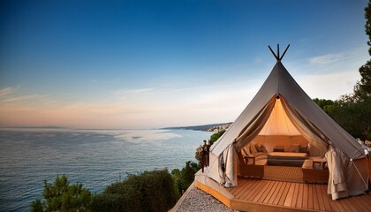 Obraz premium glamping luxury tent overlooking adriatic sea