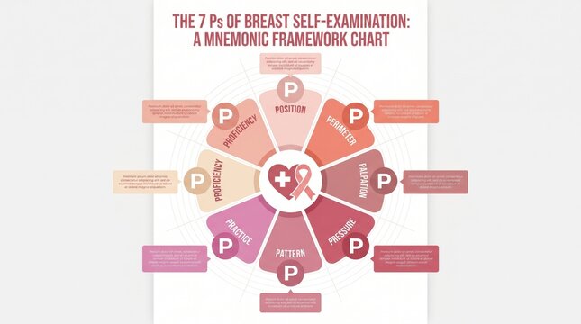 7 Ps of breast self-examination mnemonic wheel diagram infographic