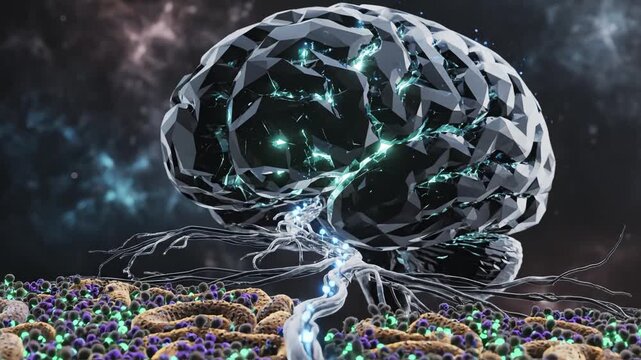 Abstract digital brain and cellular network emphasizing network speed and cloud computing