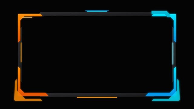 Futuristic neon orange and blue HUD frame with glowing animation for gaming overlays and digital technology presentations