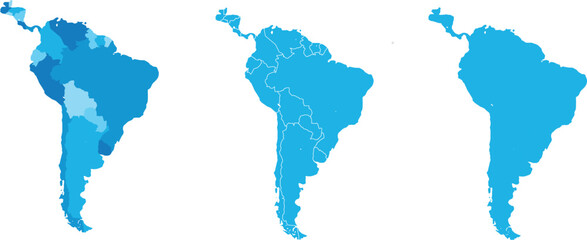 South America Blue Map Set Political Outline and Silhouette Vector Design © sudais