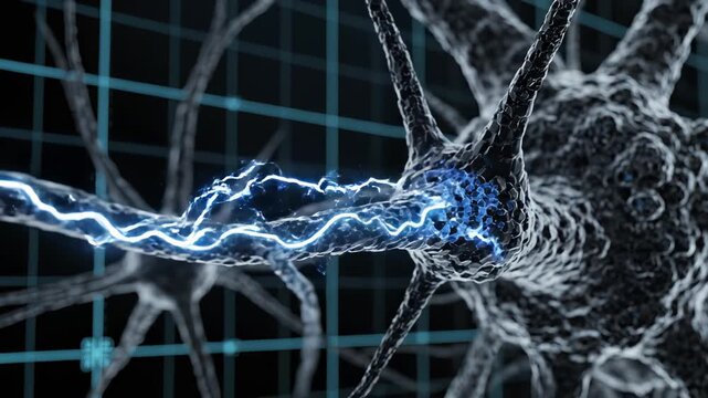 Neuron cell with blue light interaction emphasizing network speed and cloud computing