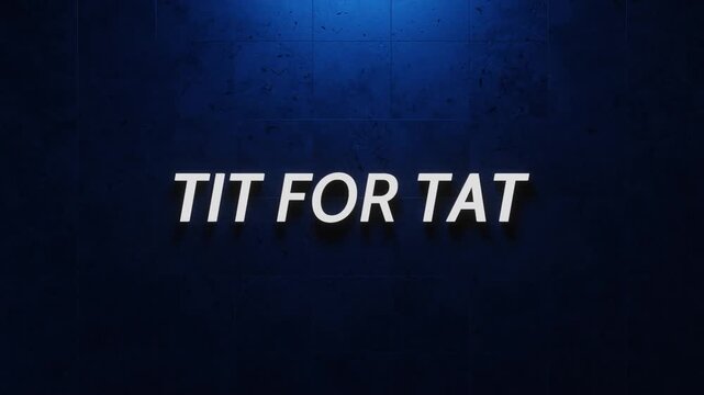 Tit for tat text typography on dark blue geometric wall concept for retaliation and reciprocity