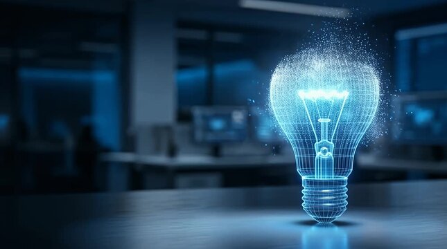 Glowing Holographic Light Bulb Visualization Technology Concept