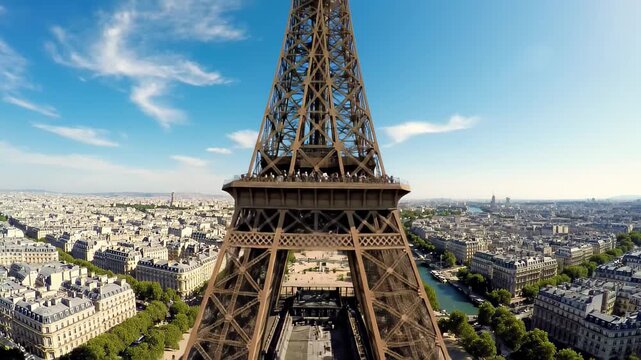 Eiffel tower aerial view from above paris cityscape drone shot france landmark