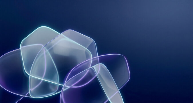 A vibrant abstract design with glowing purple and blue shapes