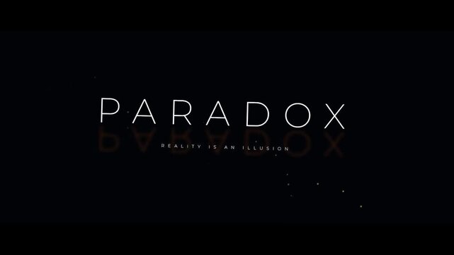 Cinematic text animation of paradox appearing on dark cosmic space