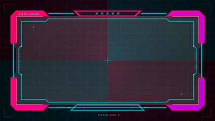 Plakat Futuristic neon HUD frame template with magenta corner panels, cyan outlines, empty dark grid display and stream node interface accents design