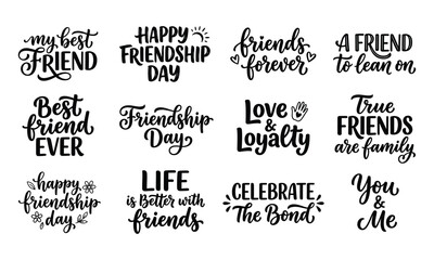 Fototapeta premium Friendship Day Typography Collection with Inspirational Quotes and Hand Lettering Designs for Social Graphic Design Projects