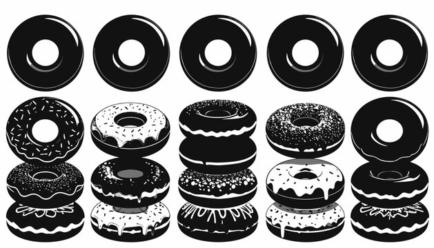 A stack of assorted donuts are displayed on a table indoors.