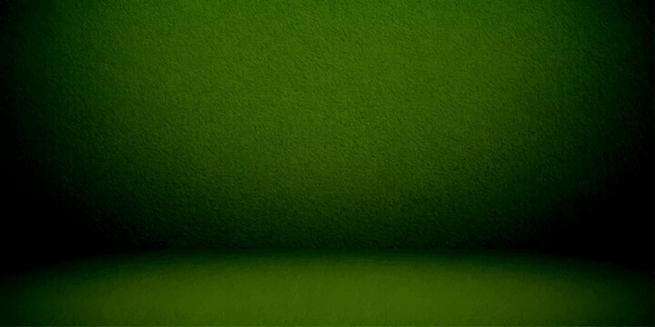 An empty dark green concrete room wall with a rough vintage grunge texture provides a blank backdrop resembling a giant tennis ball on a green screen