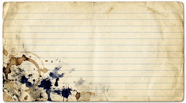 Vintage lined paper sheet with coffee and ink stains as a background
