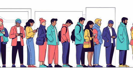 Fototapeta premium Diverse group of people standing in a line illustration.