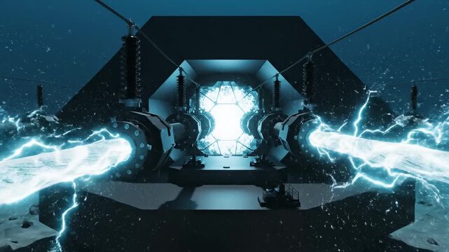 Electric energy beams in futuristic setting symbolizing digital transformation and future innovation
