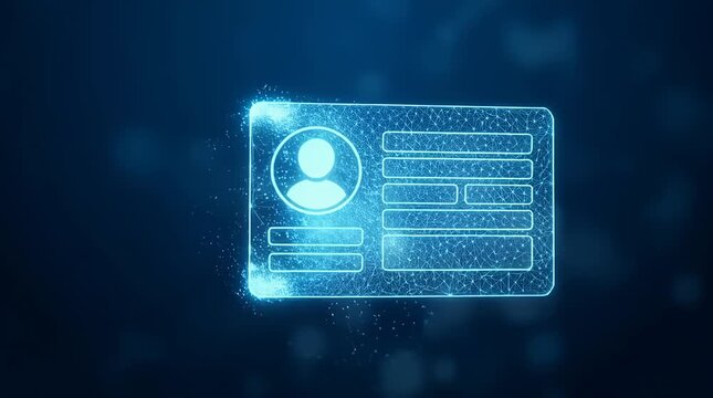 Glowing Holographic ID Card Disassembling Into Particles