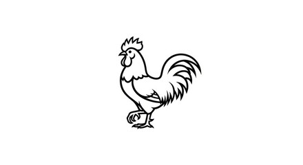 Fototapeta premium Black line art illustration of a walking rooster
