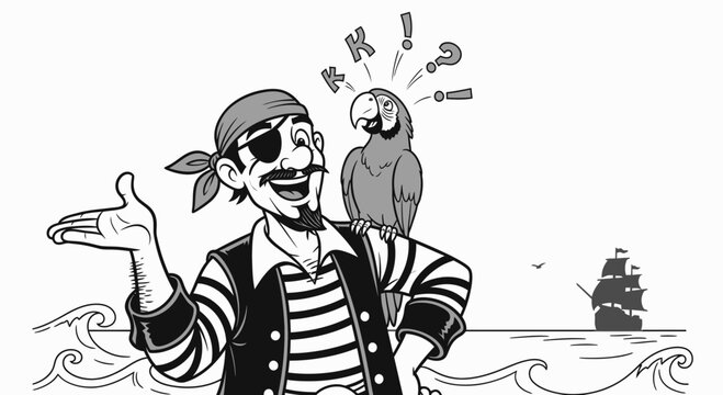 Pirate with Parrot on Shoulder.