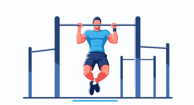 Man performing pull-up exercise outdoors.
