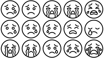 Fototapeta premium Collection of various crying emoticon faces.