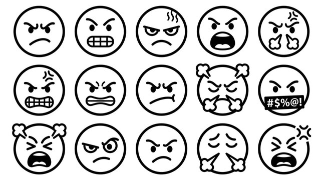 Collection of various angry emoticon faces.