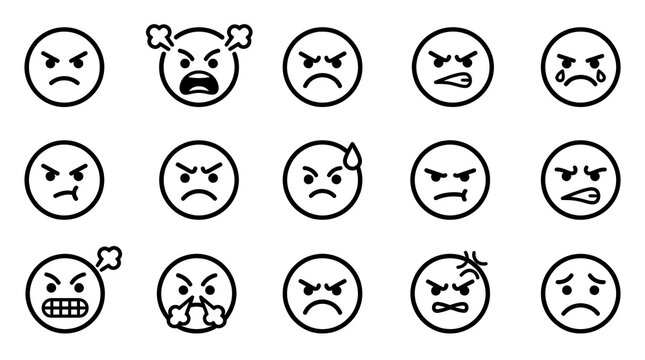 Collection of various angry emoticon faces.