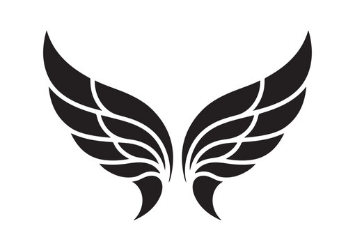 Black stylized wings vector illustration with intricate feather details