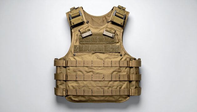 Tactical body armor vest with trauma plate inserts and adjustable velcro straps for combat protection
