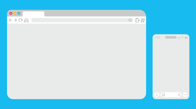 水色背景にブラウザとスマートフォンの画面が並ぶUIモックアップ、Webサイトやアプリ制作に使える素材