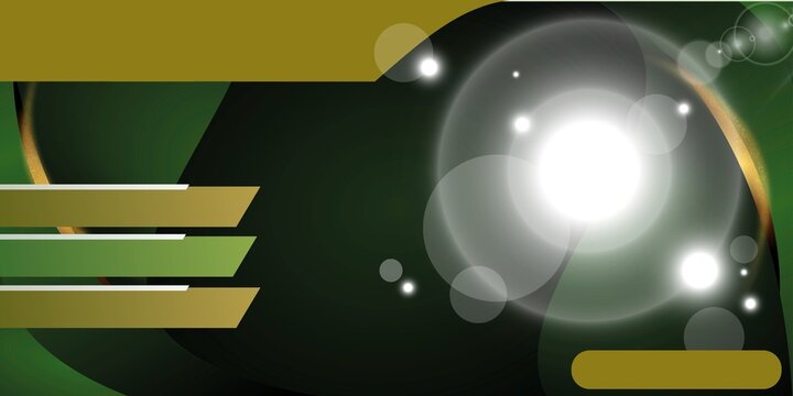Luxury abstract green and gold background with geometric shapes, lines, and bright lens flare bokeh for business presentation banner web design
