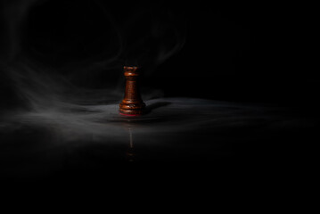 Single chess rook surrounded by smoke on a dark background, symbolizing strategy, leadership, decision‑making, power, stability, planning and high‑level strategic thinking. © Artur