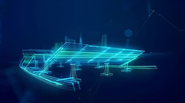 Futuristic Solar Panel Hologram Assembling Bright Digital Environment