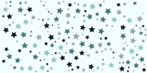 Fototapeta premium Holiday background with silver star confetti on mint colored background. Good backdrop for Christmas and New Year cards. Flat lay, top view.
