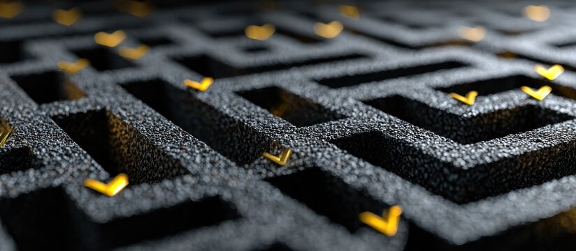 Abstract Maze with Golden Directional Markers
