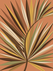 Earthy Tone Tropical Palm Leaves Illustration with Warm Autumnal Color Palette on Orange Background ©  Yassine DS