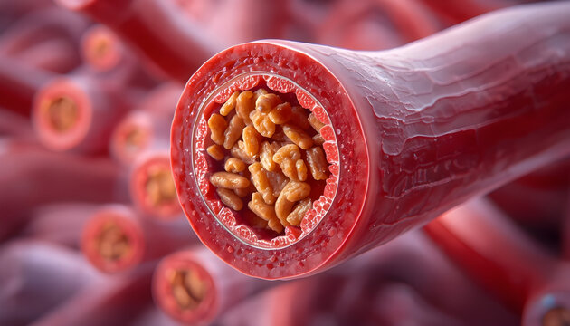 Cross section of blood vessel with cholesterol plaque block concept