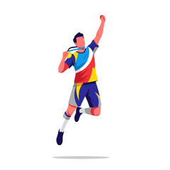 Obraz premium Champion vector illustration with gold medal and victory pose
