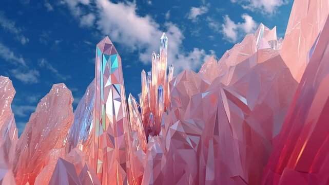 Vibrant Pink Quartz Crystal Formations against Blue Gradient Background