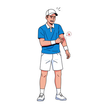 Athlete allergic reaction: tennis player with insect bite and discomfort.
