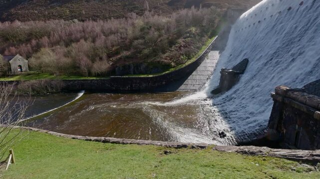 Cabon Coch Dam overflowing, Elan Valley