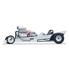 Obraz premium Classic Dragster Cartoon Illustration: White Hot Rod on Track